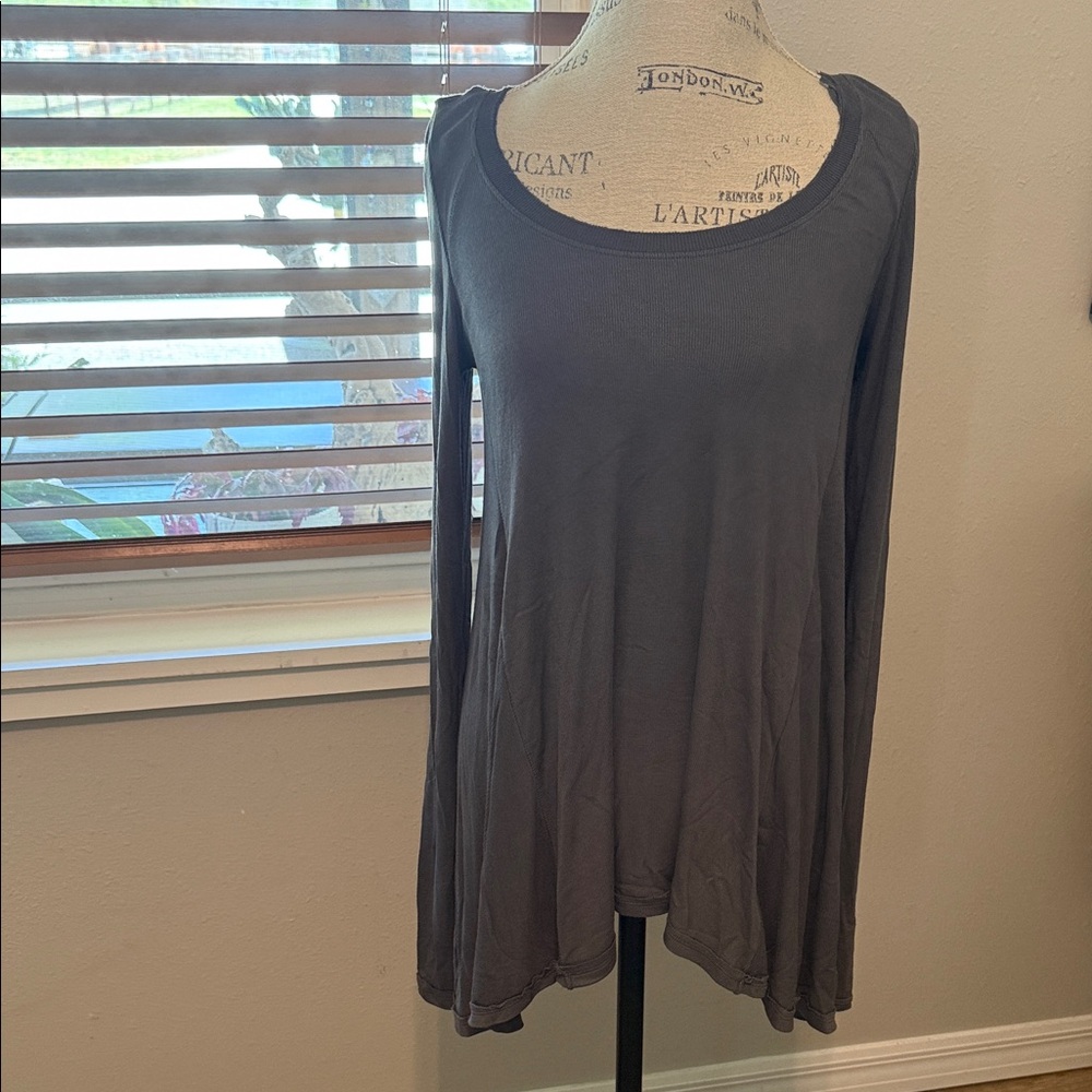 Free People Long Sleeve Scoop Neck Top - Charcoal Gray